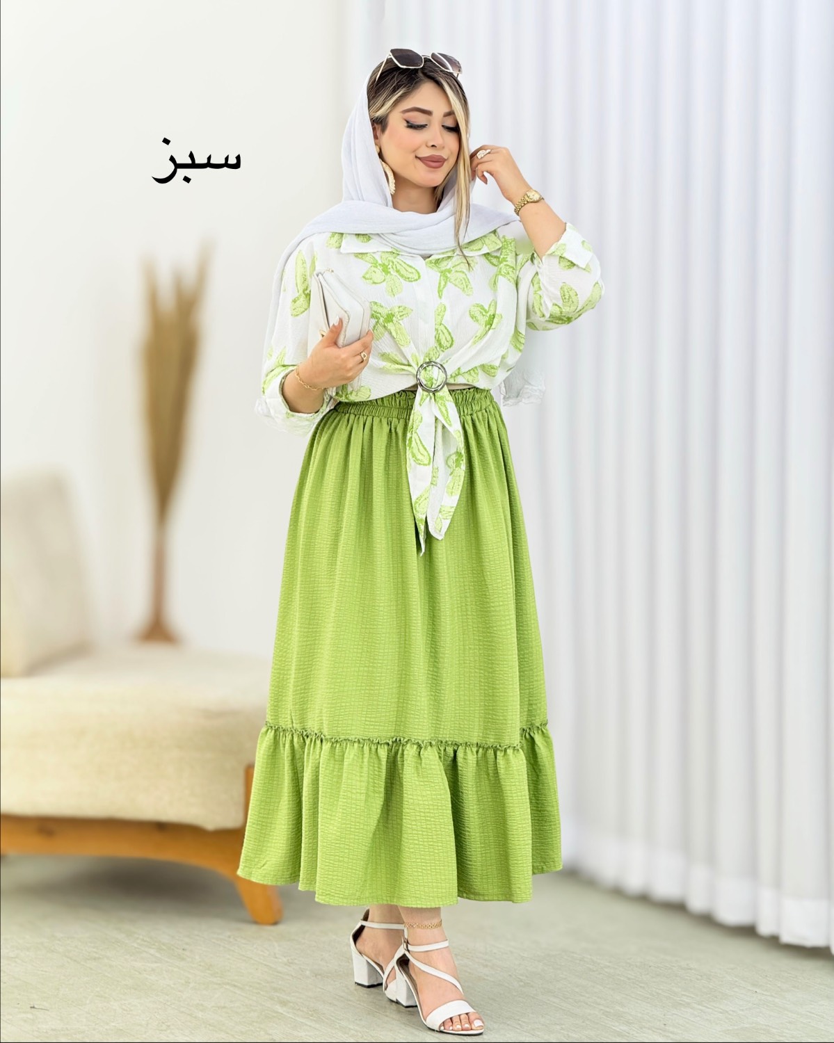 شومیز و دامن چین‌دار اطلس کد i599