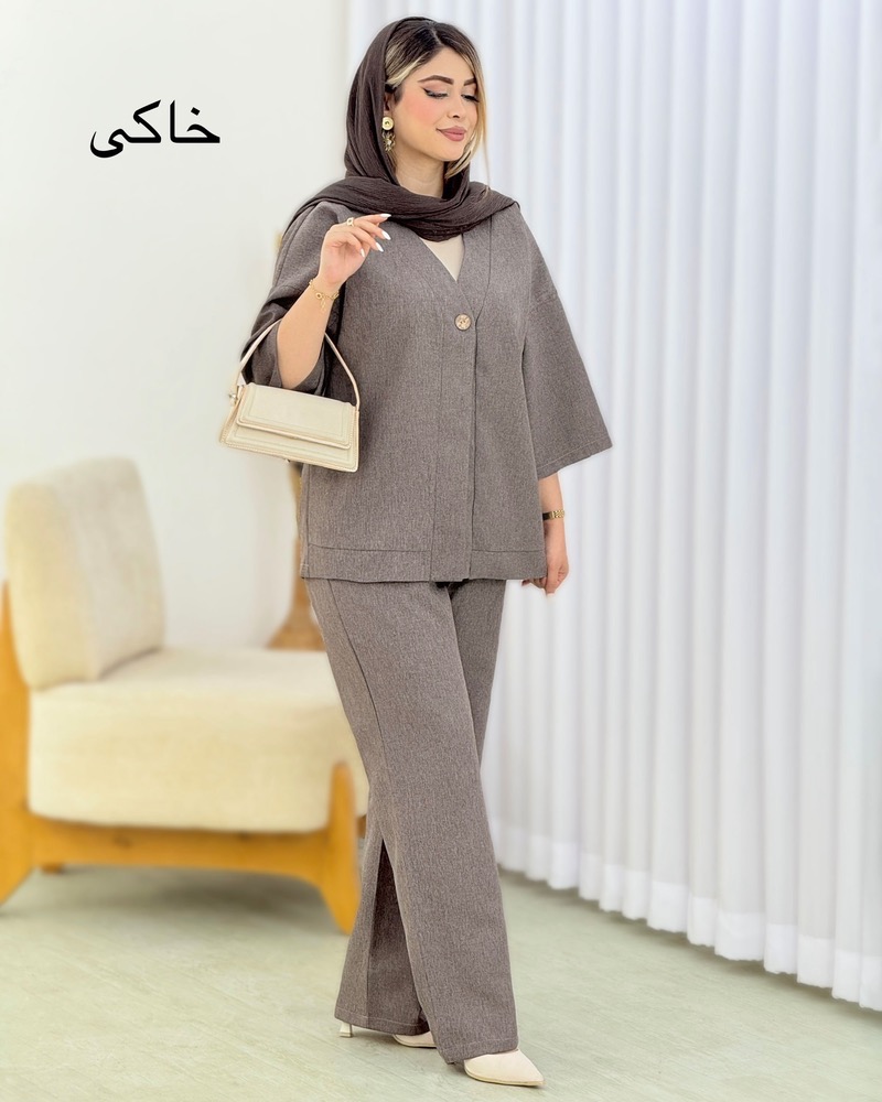ست مانتو و شلوار تک دکمه بیرونی کد i566