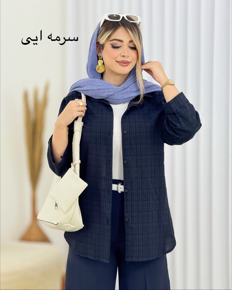 شومیز لینن آستین پاگون دار کد i610