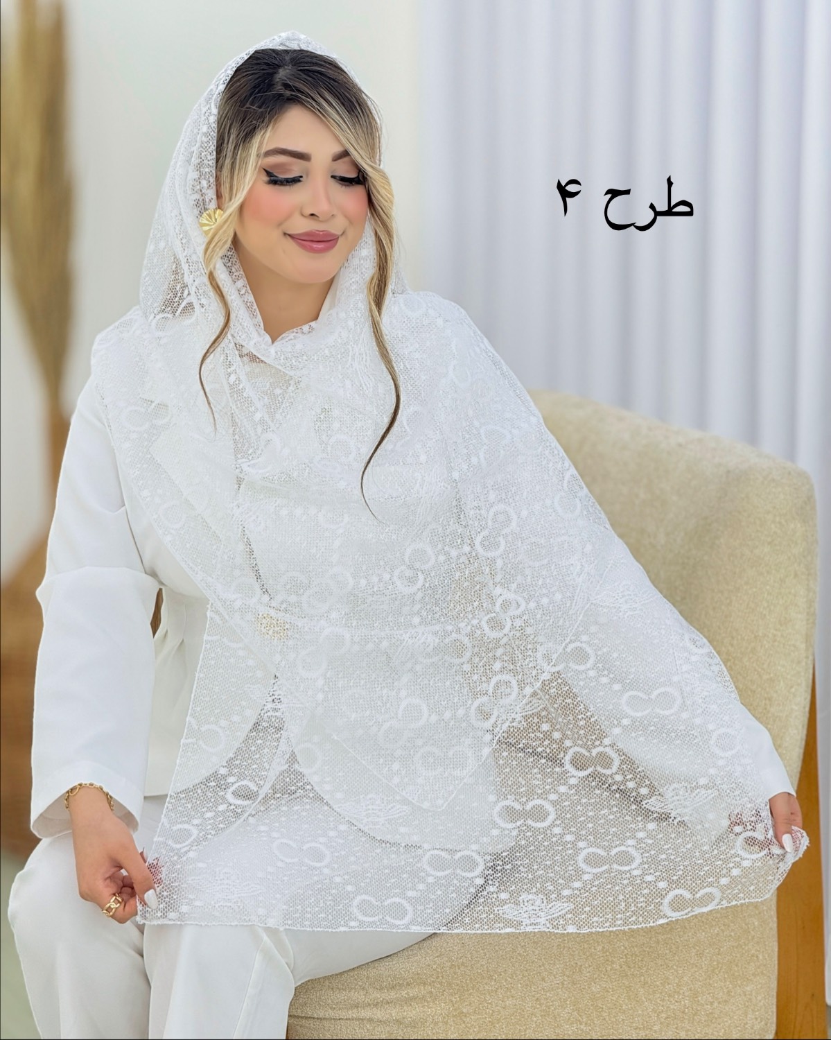 شال توری طرحدار دانتل کد i538