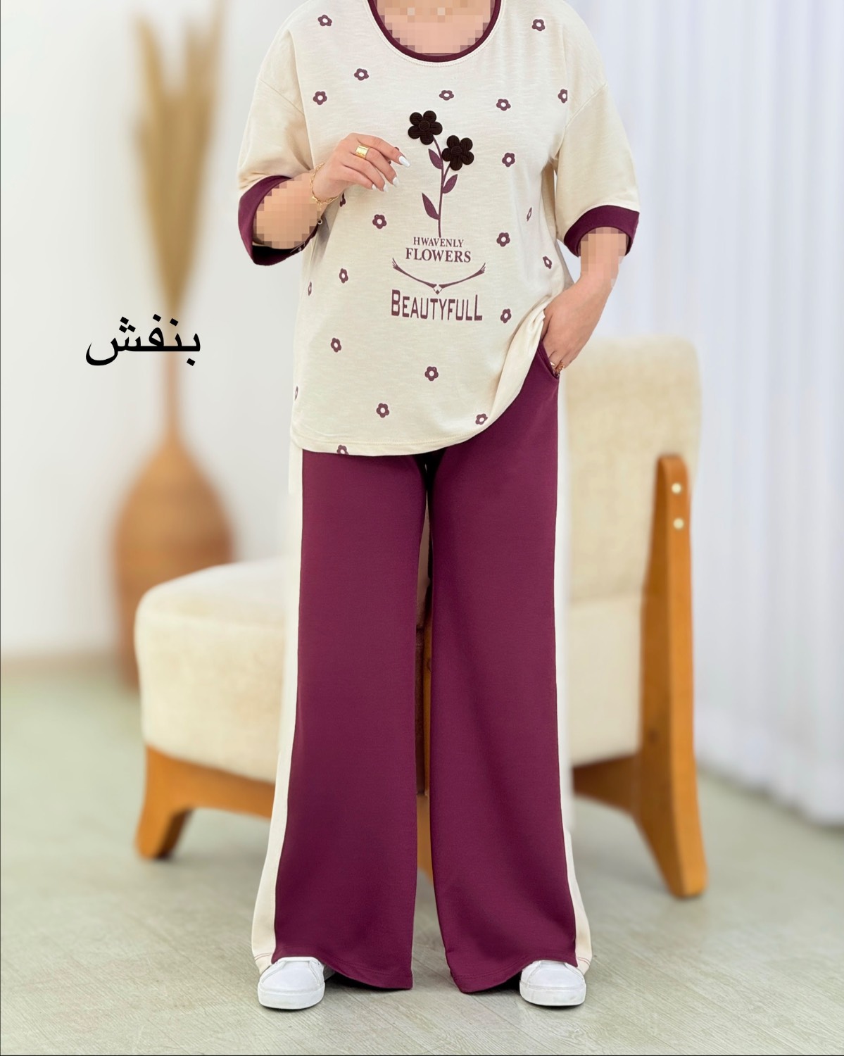 ست تیشرت شلوار نخی گل‌دار کد i632