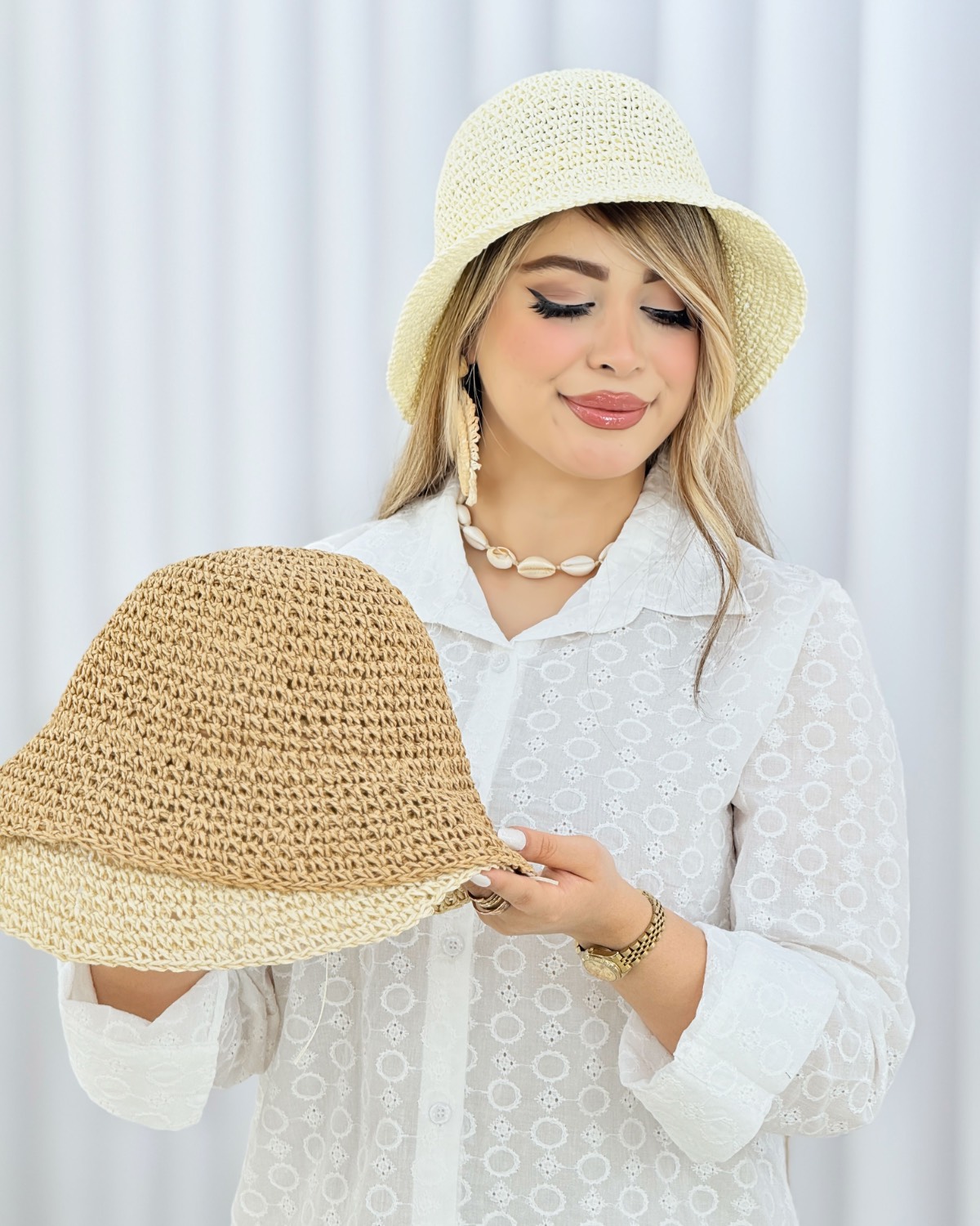 کلاه حصیری لبه کوتاه تابستانی کد i597