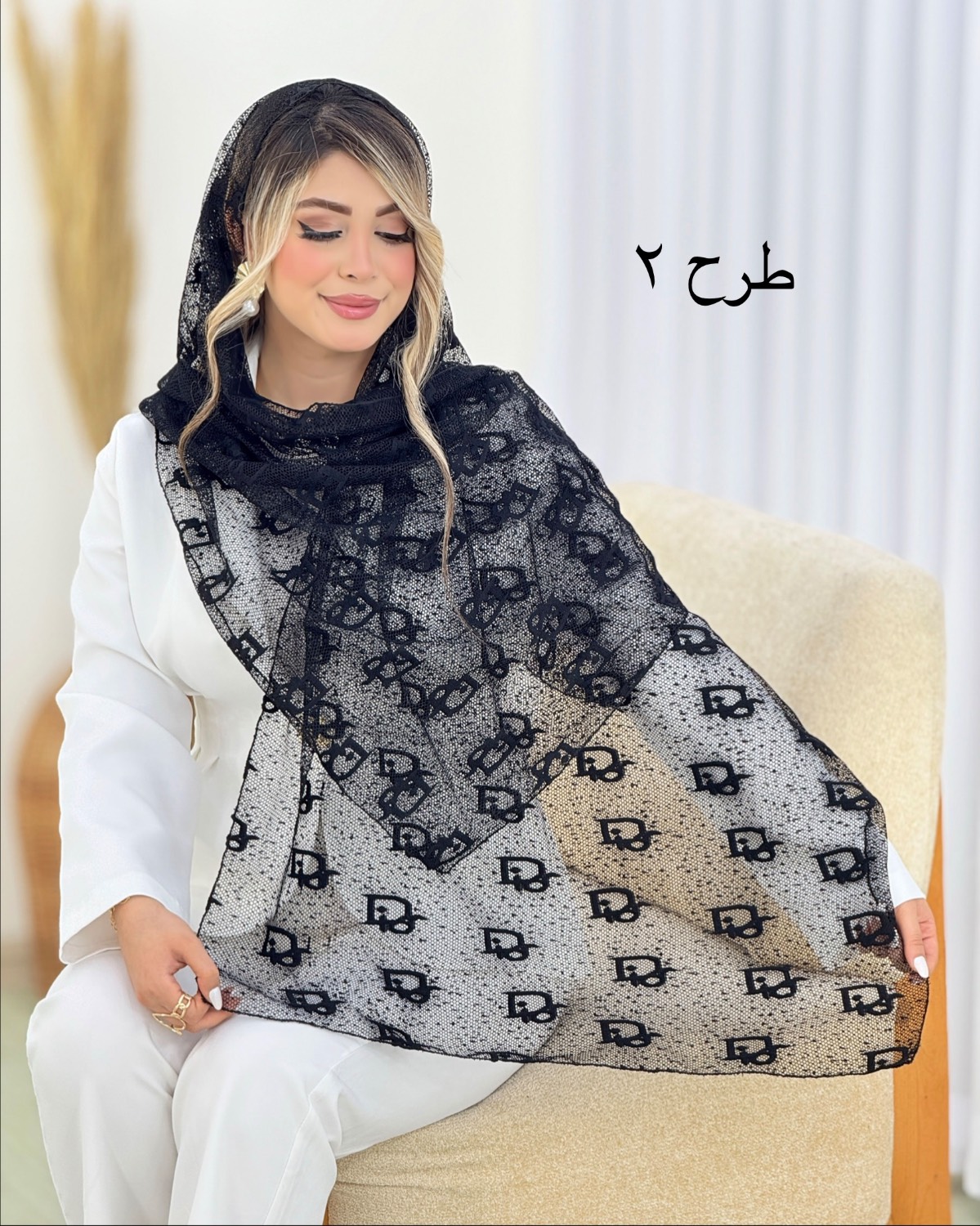 شال توری طرحدار دانتل کد i538