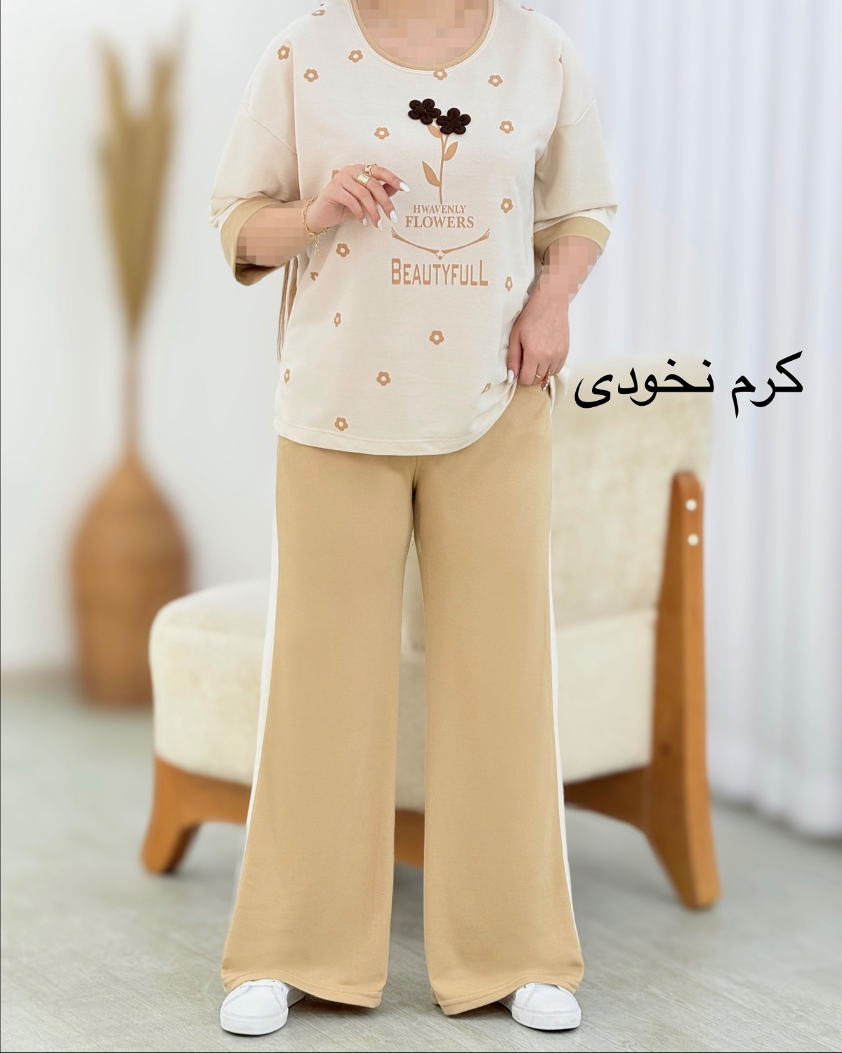 ست تیشرت شلوار نخی گل‌دار کد i632