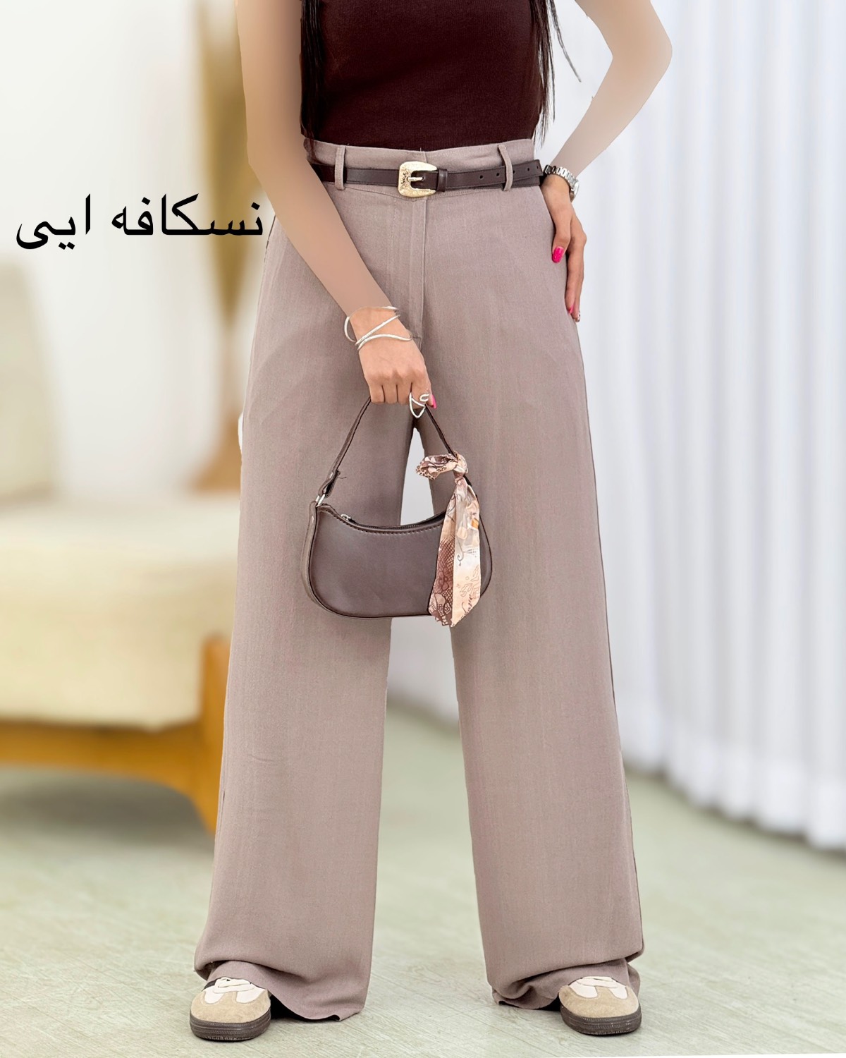 شلوار بگ کمرکش لینن کد i491