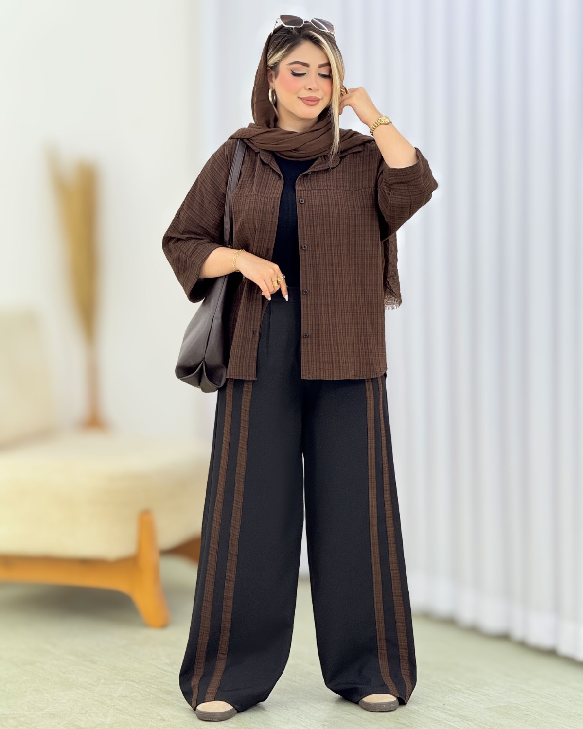 شومیز و شلوار دوخط آستین پاکتی کد i584