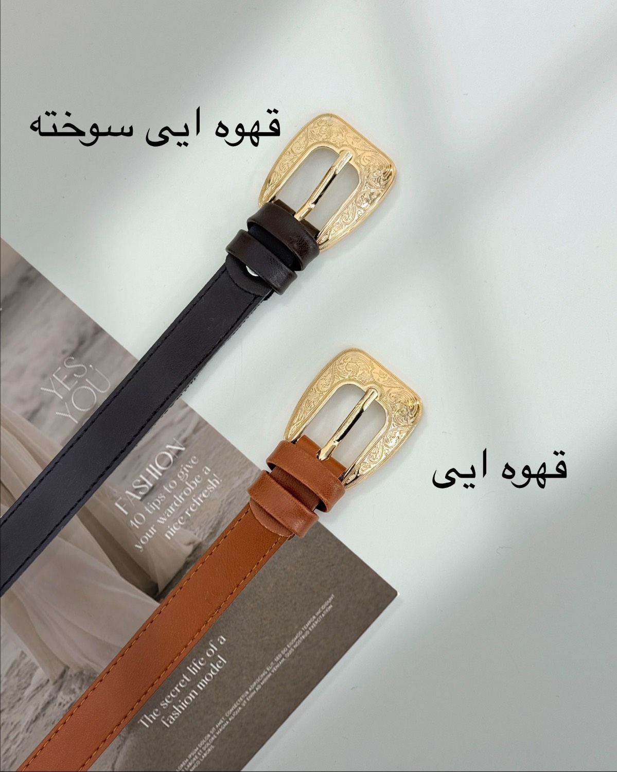 کمربند چرم سگک طلایی کد i420