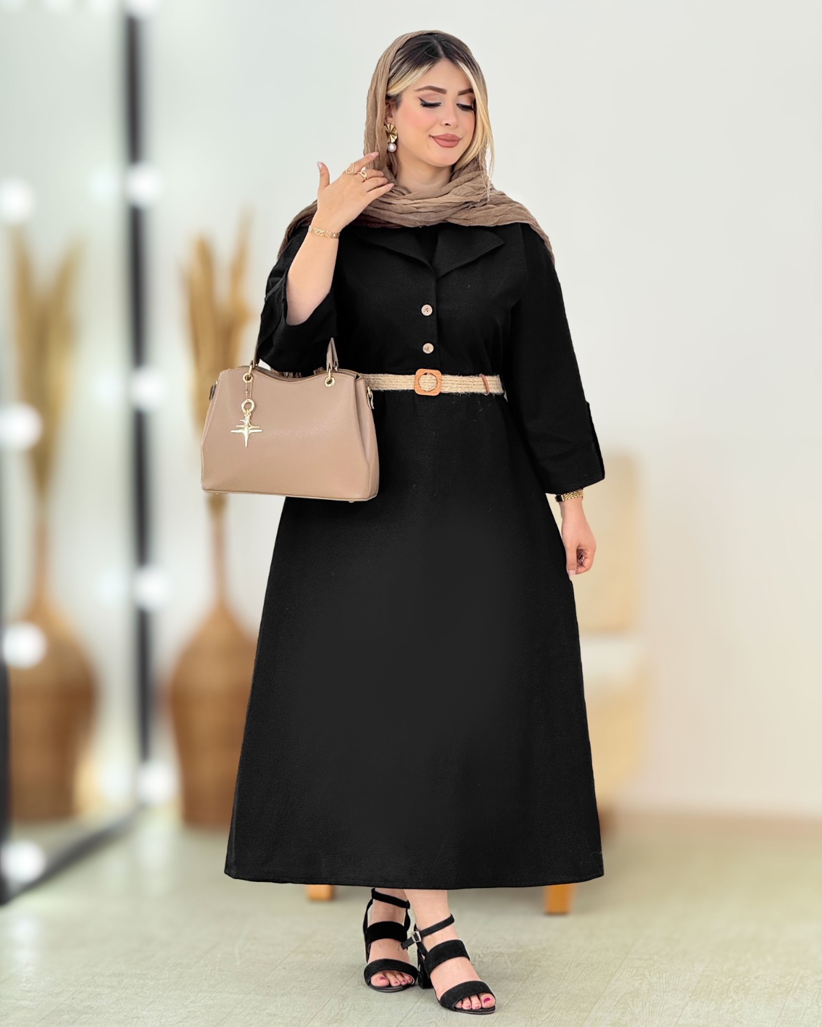 پیراهن آستین پاگون کمربنددار کد i446