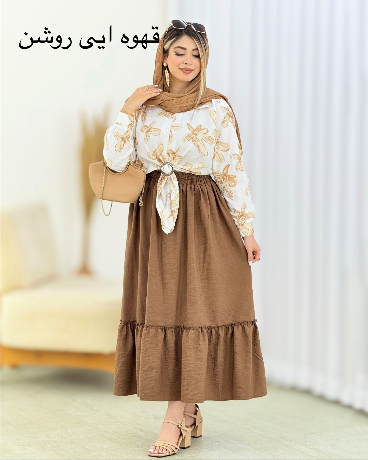 شومیز و دامن چین‌دار اطلس کد i599