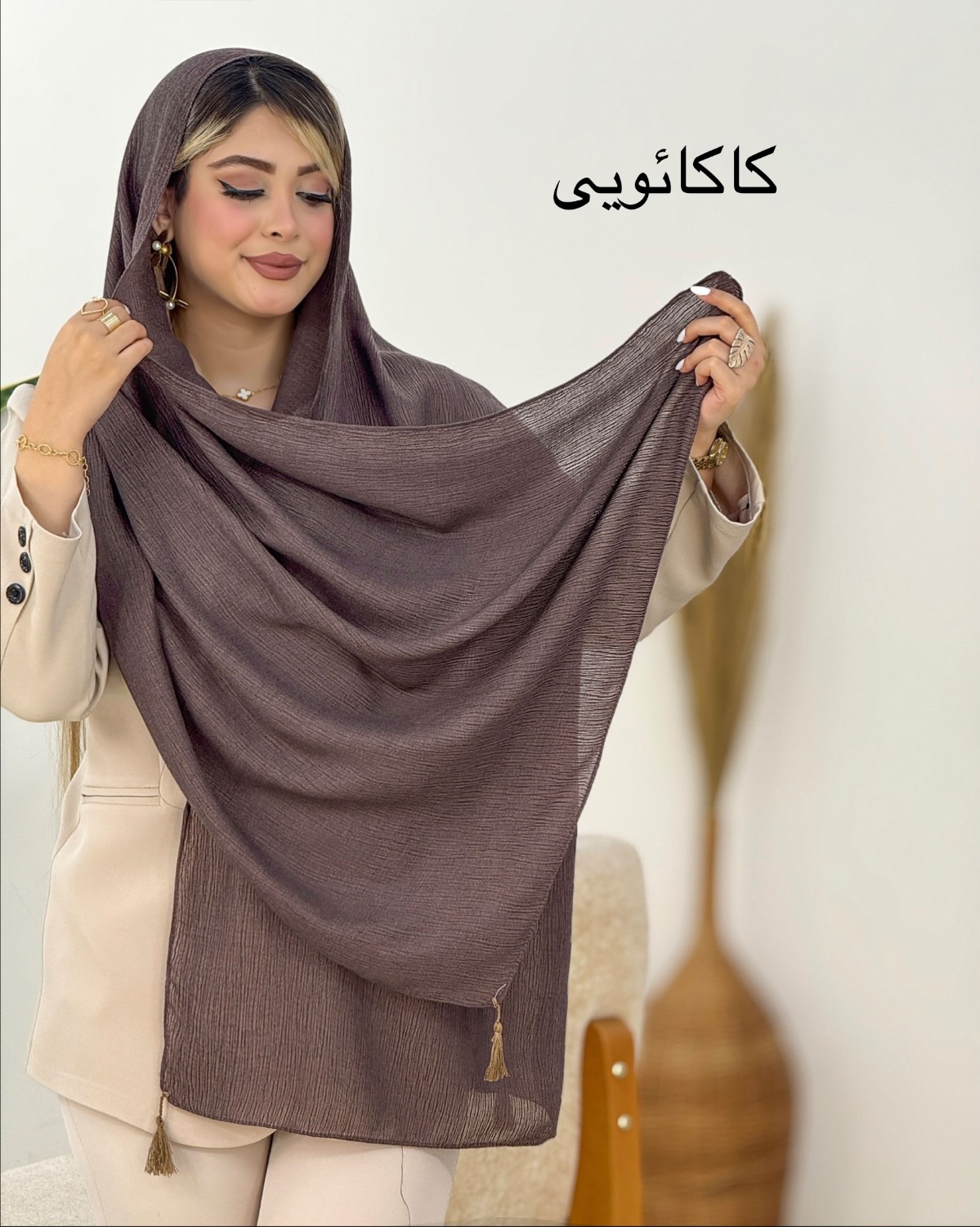 شال نخی منگوله‌دار رنگی کد i537