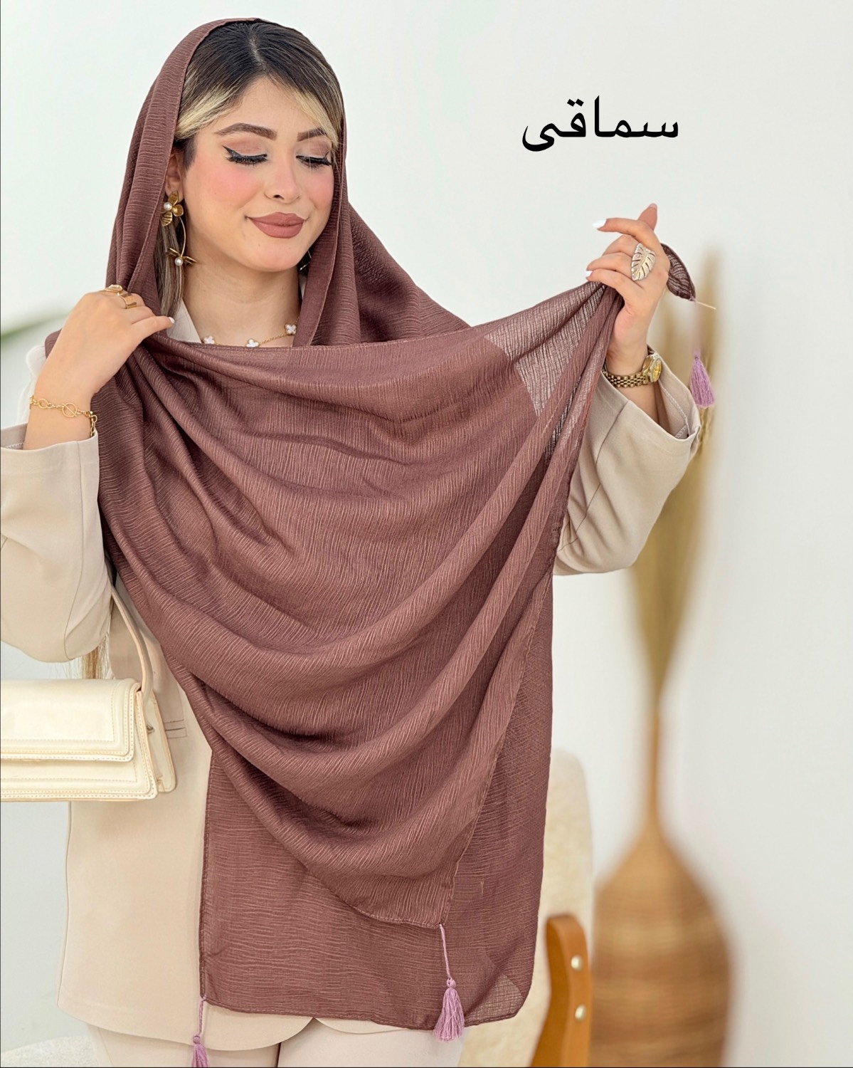 شال نخی منگوله‌دار رنگی کد i537