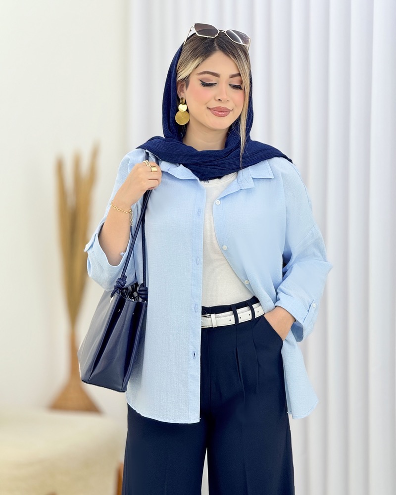 شومیز لینن آستین پاگون دار کد i610