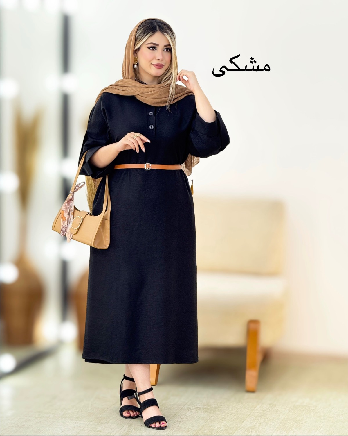 پیراهن آستین پاگون کمربنددار کد i423