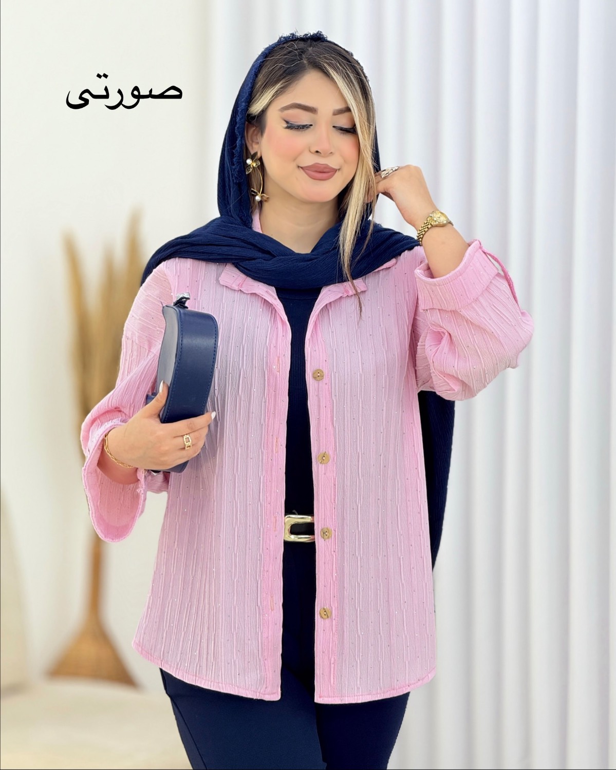شومیز نگینی آستین پاگون‌دار کد i589