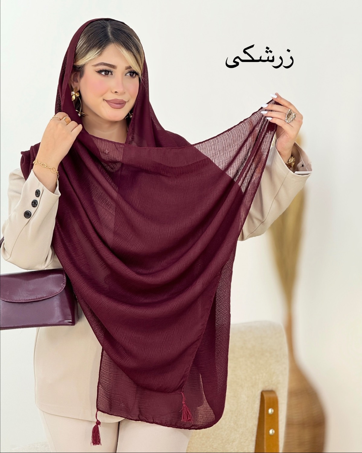 شال نخی منگوله‌دار رنگی کد i537
