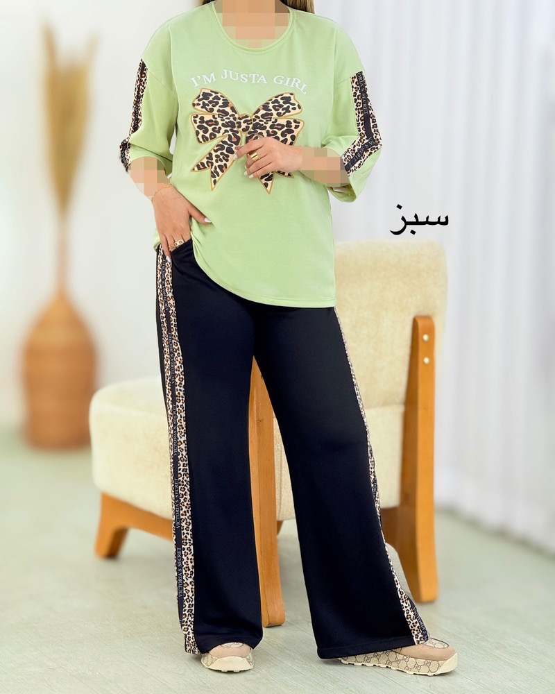 ست تیشرت شلوار پاپیون پلنگی کد i633