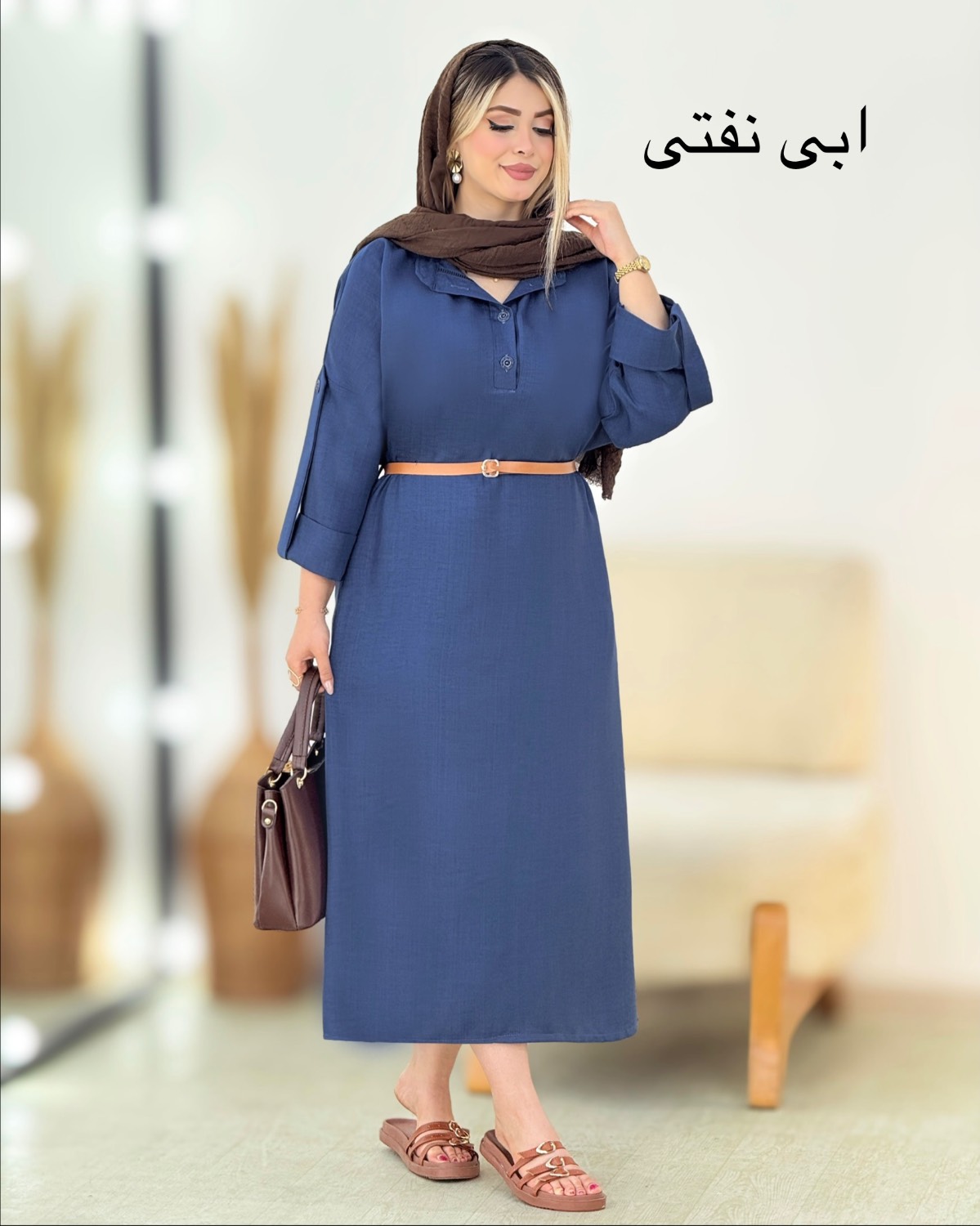 پیراهن آستین پاگون کمربنددار کد i423