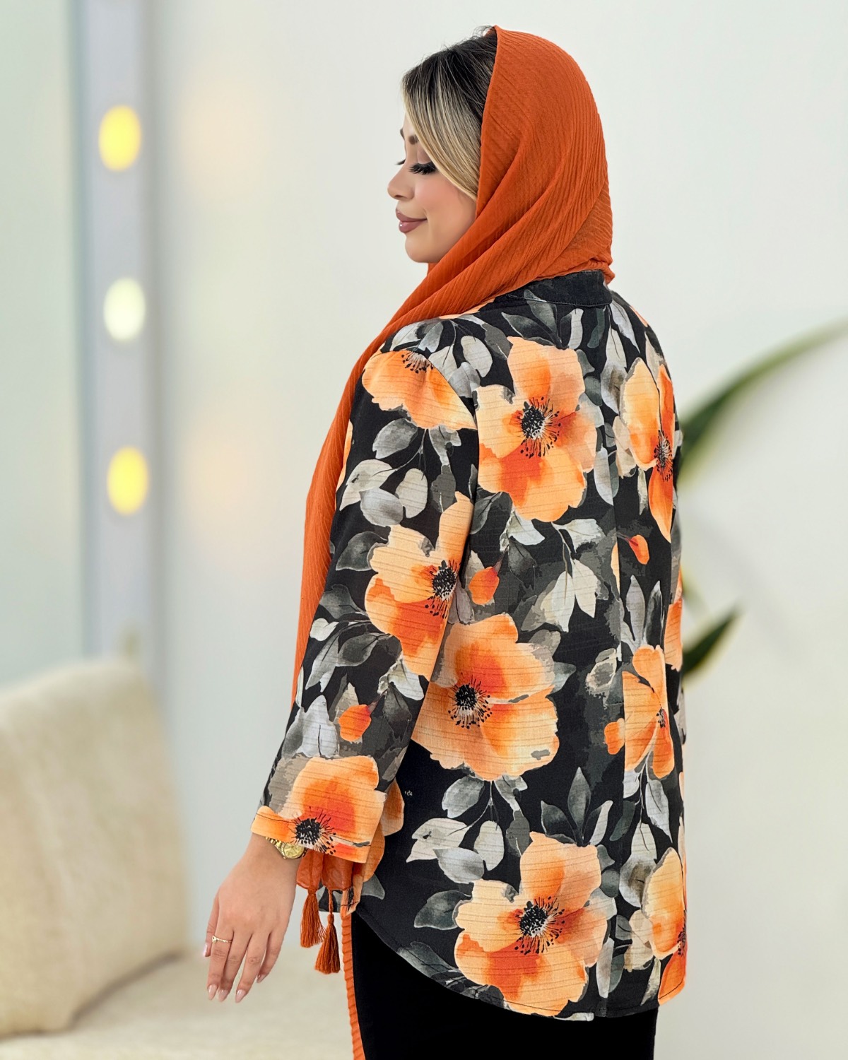 تونیک لینن گلدار تک جیب کد i349