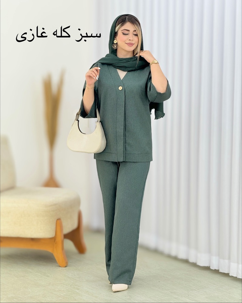ست مانتو و شلوار تک دکمه بیرونی کد i566