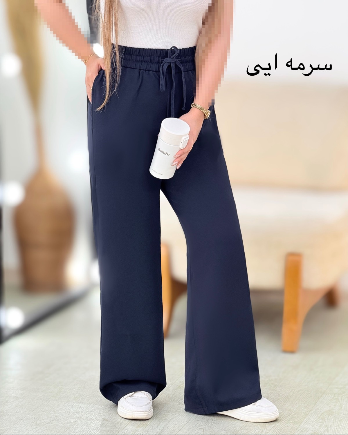 شلوار کمر کش بنددار کد i498