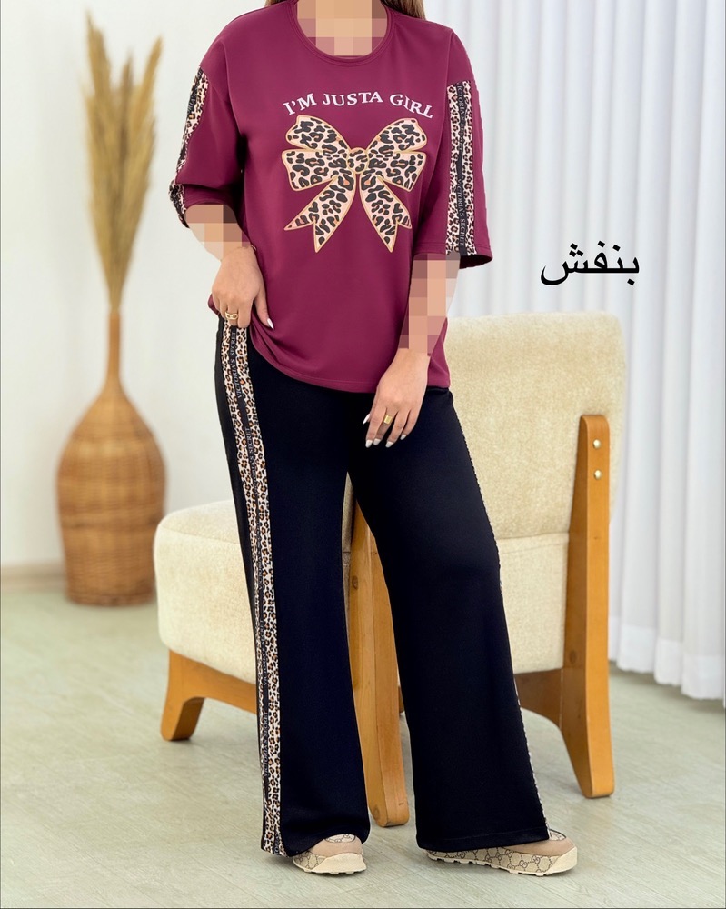ست تیشرت شلوار پاپیون پلنگی کد i633