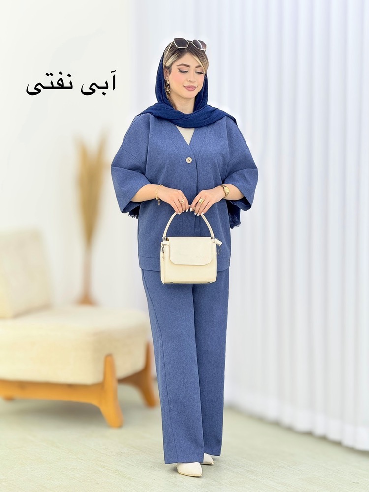 ست مانتو و شلوار تک دکمه بیرونی کد i566