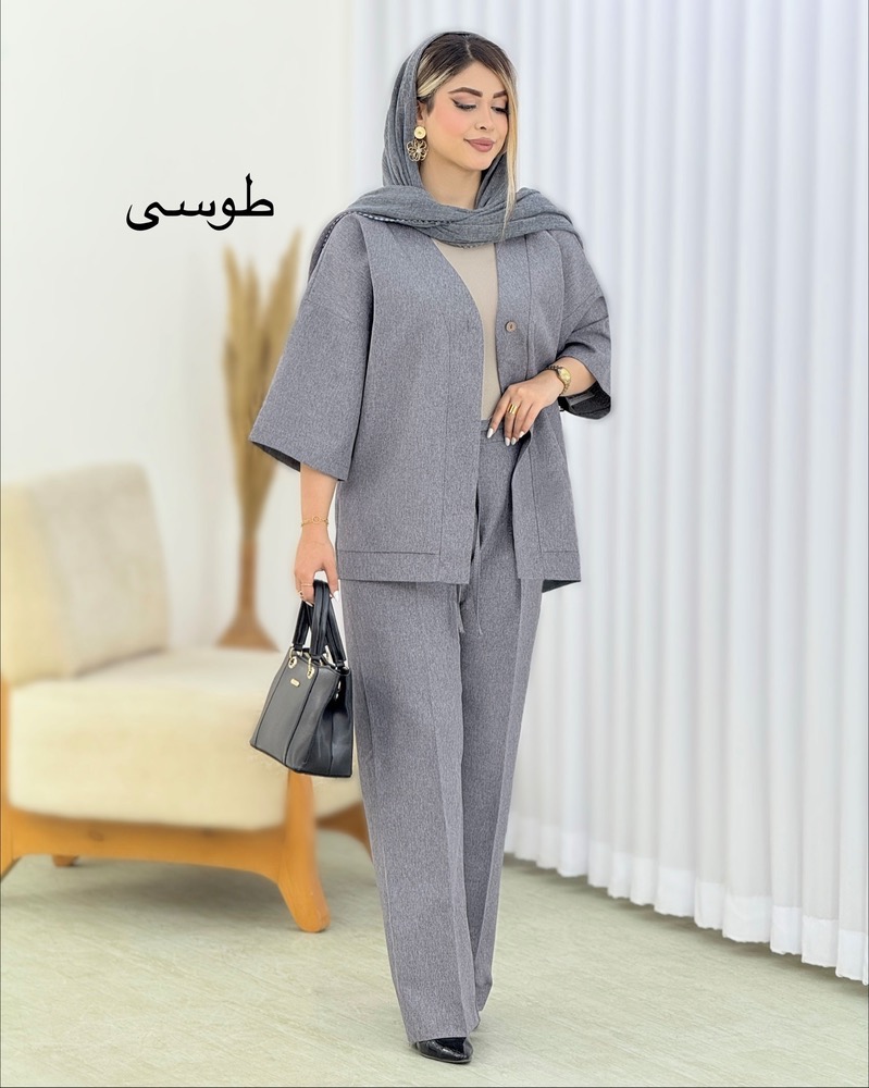 ست مانتو و شلوار تک دکمه بیرونی کد i566