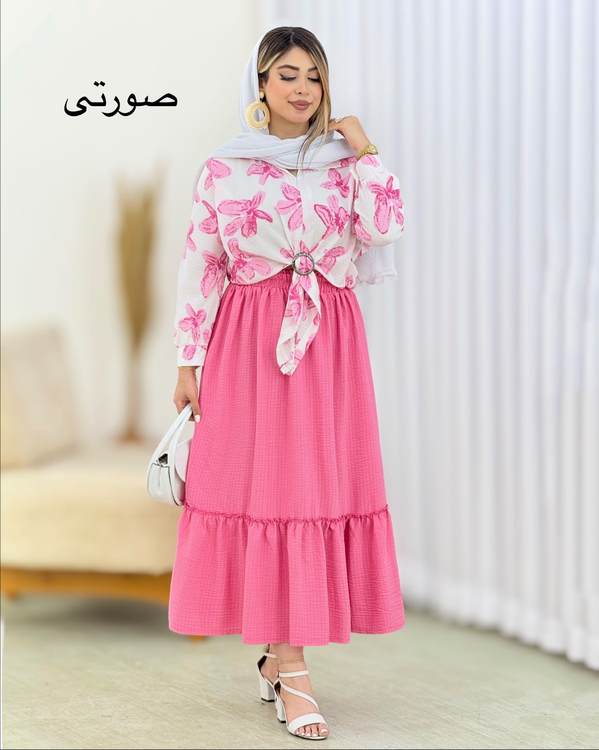 شومیز و دامن چین‌دار اطلس کد i599