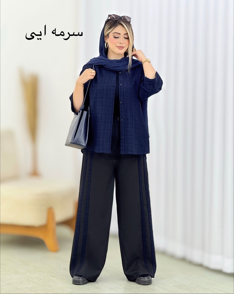 شومیز و شلوار دوخط آستین پاکتی کد i584