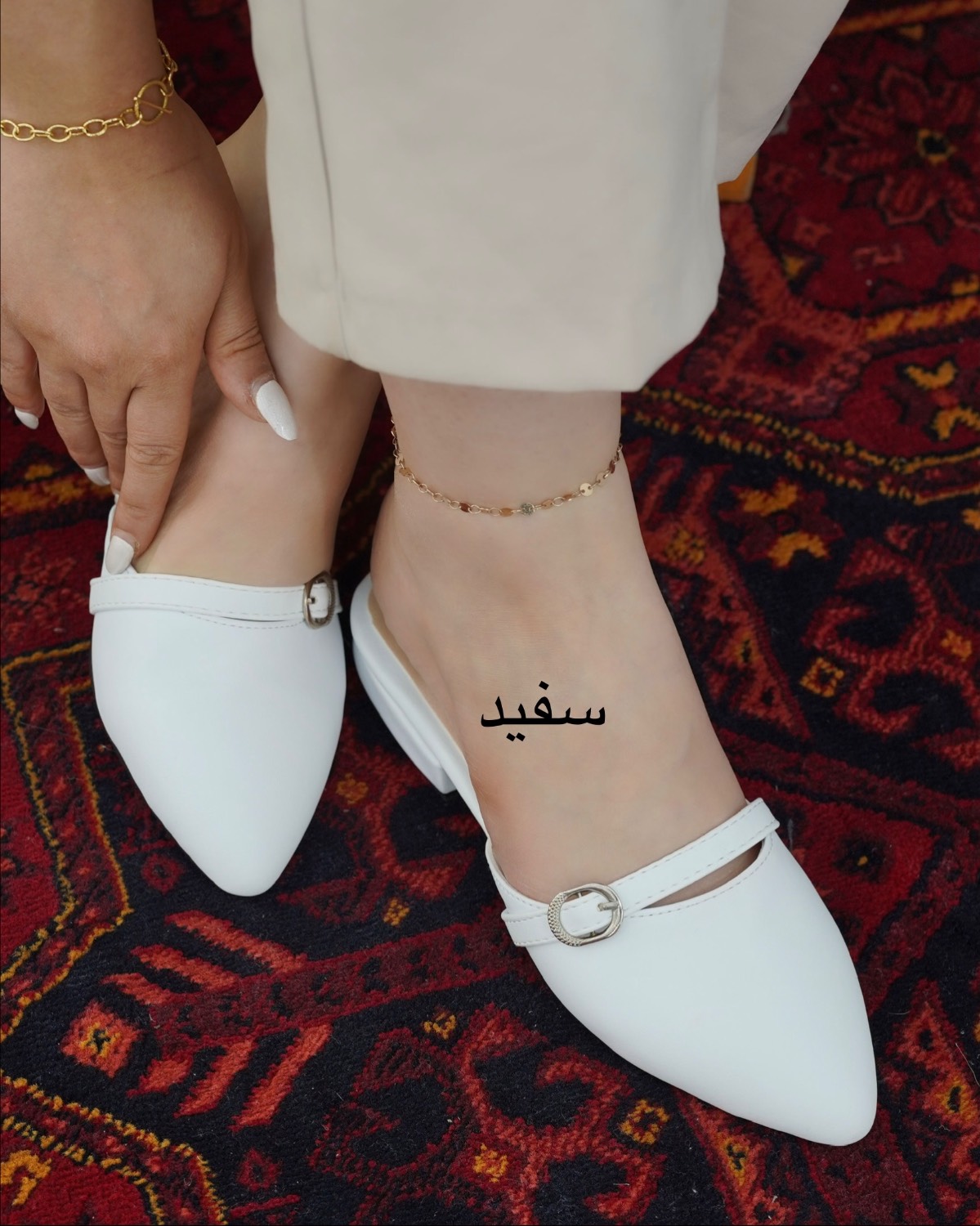 کفش چرم سگک‌دار رنگی کد i705