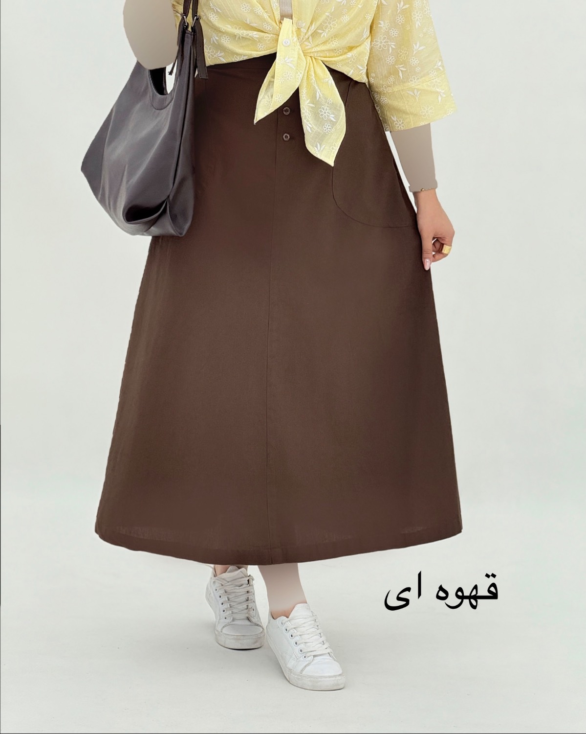 دامن لینن جلو دکمه جیب دار کد i791