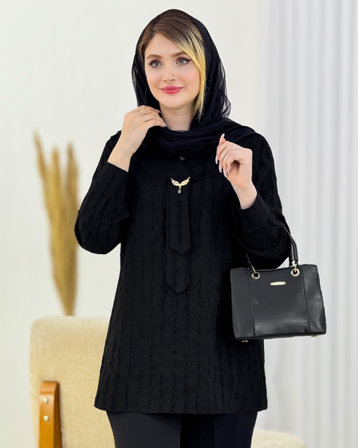 تونیک نخی یقه کراواتی کد i753