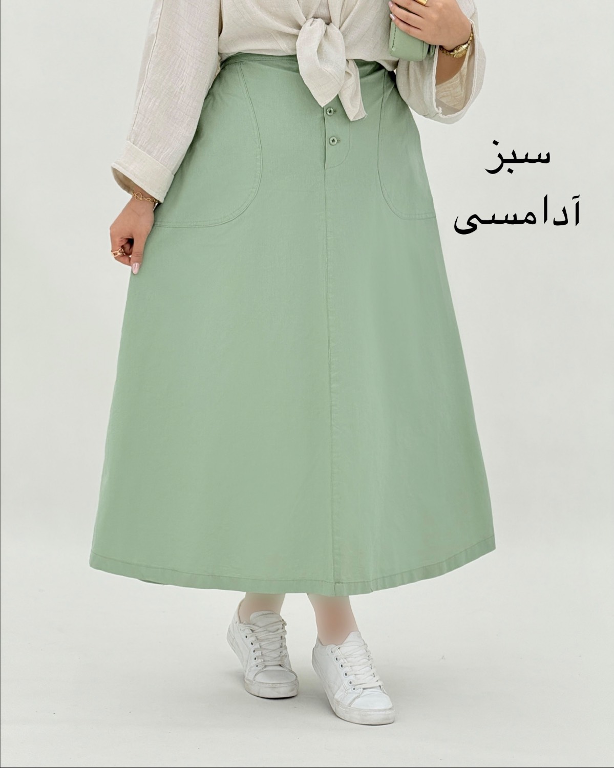 دامن لینن جلو دکمه جیب دار کد i791