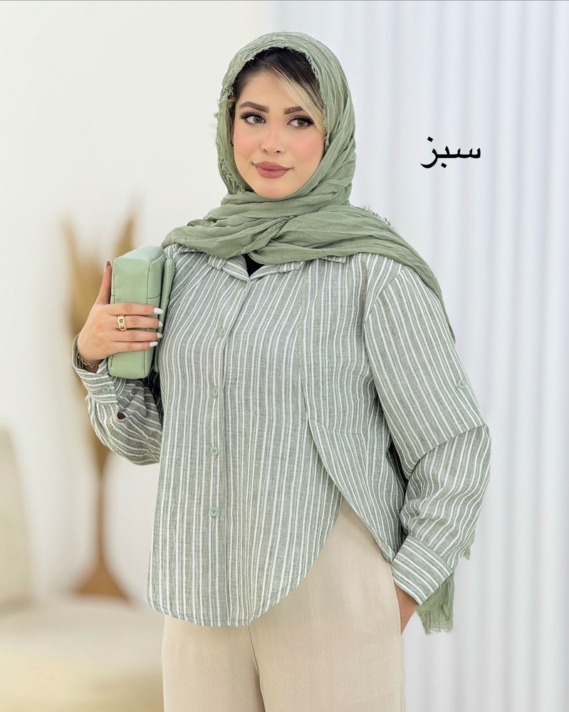 شومیز راه‌راه چاکدار لینن کد i441
