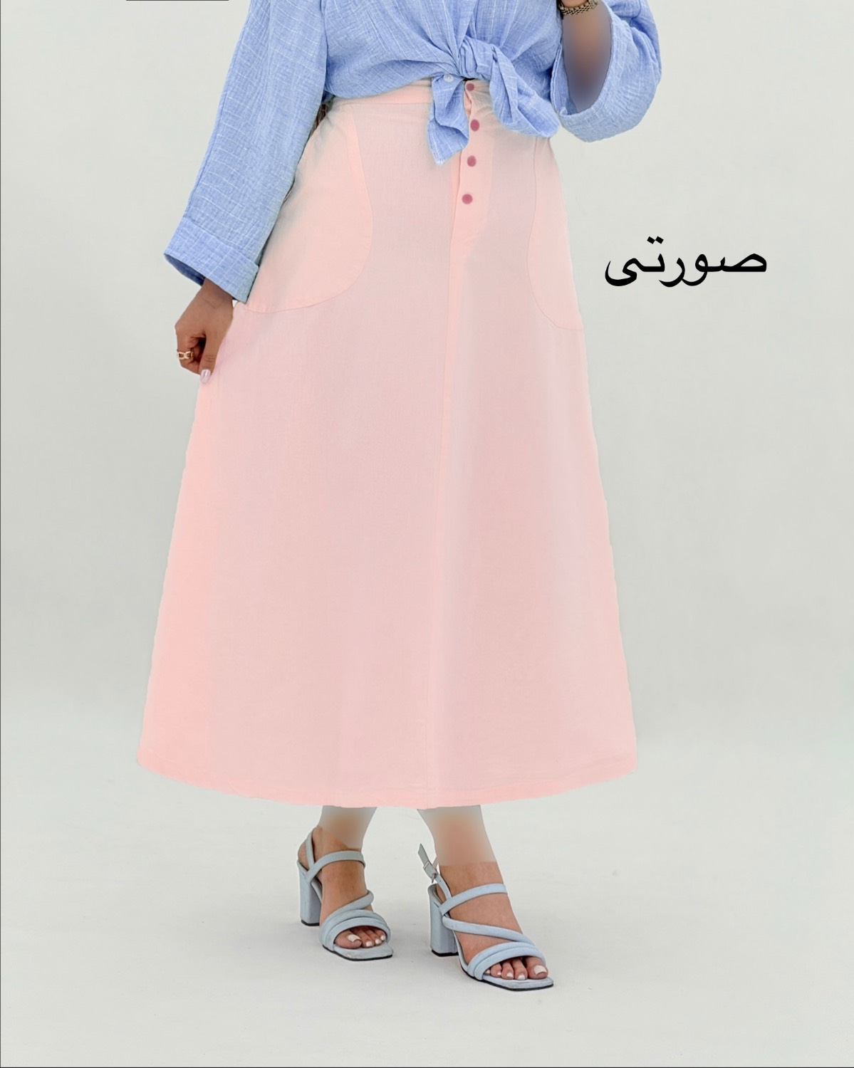 دامن لینن جلو دکمه جیب دار کد i791