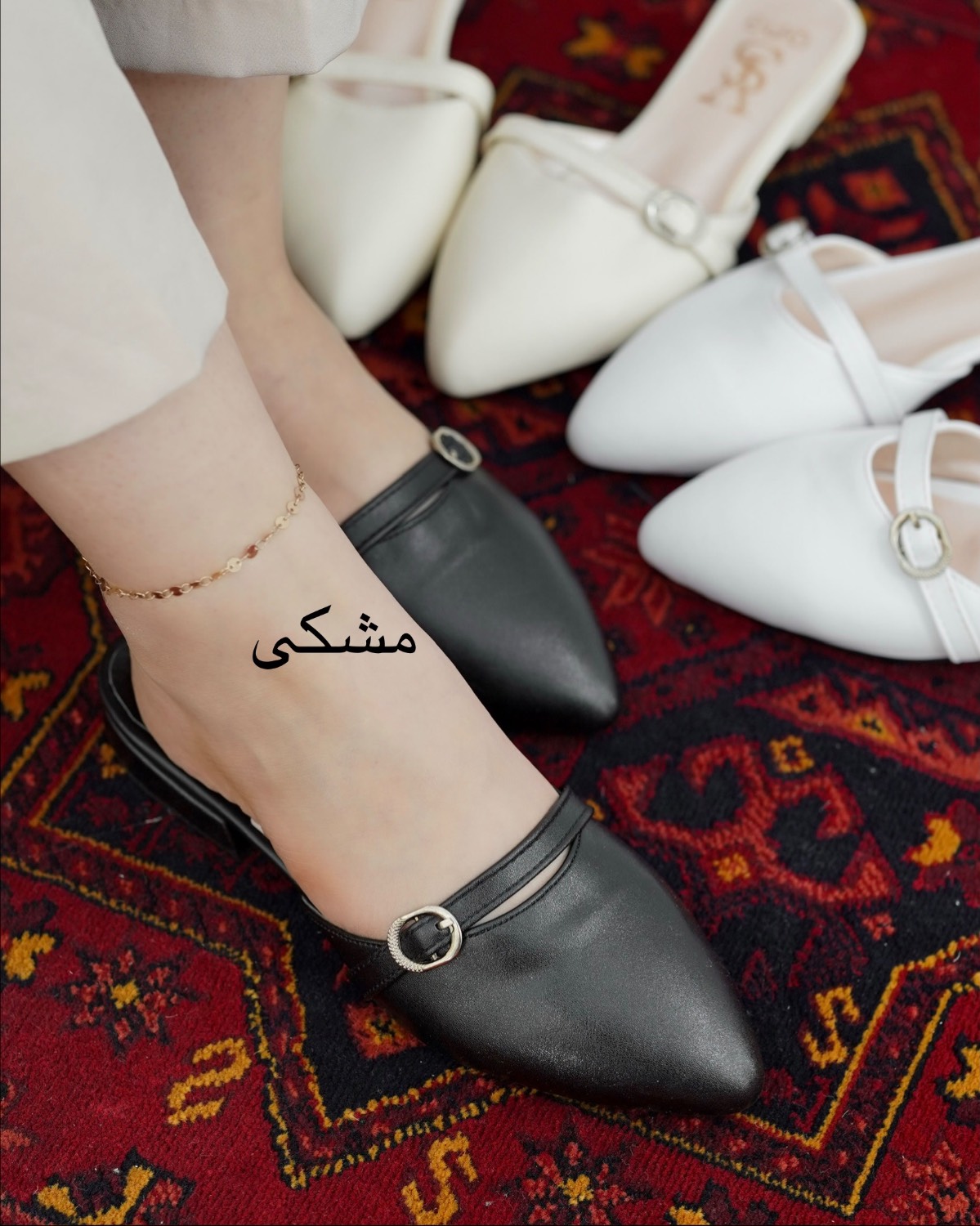 کفش چرم سگک‌دار رنگی کد i705
