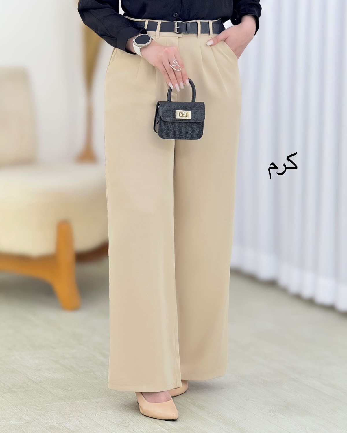 شلوار فول بگ کرپ پیل‌دار کد i834