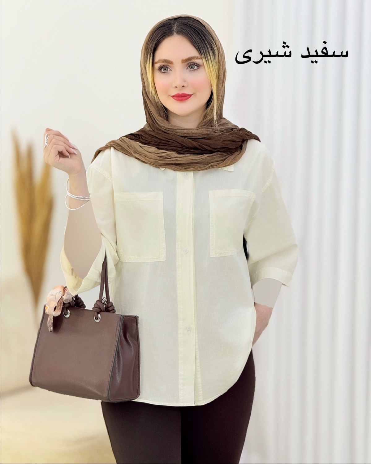 شومیز لینن یقه مردانه جیب دار کد i867