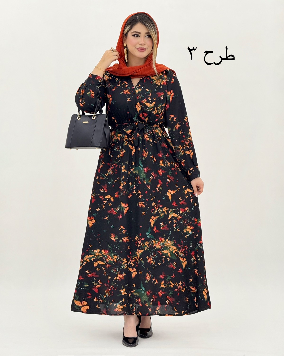 پیراهن بلند کمرکش کرپ حریر کد i771