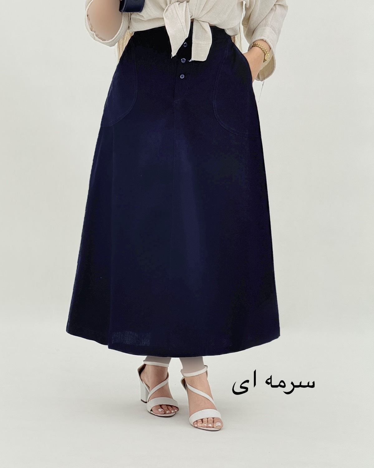 دامن لینن جلو دکمه جیب دار کد i791