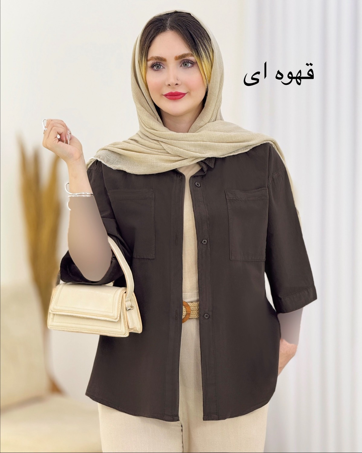شومیز لینن یقه مردانه جیب دار کد i867