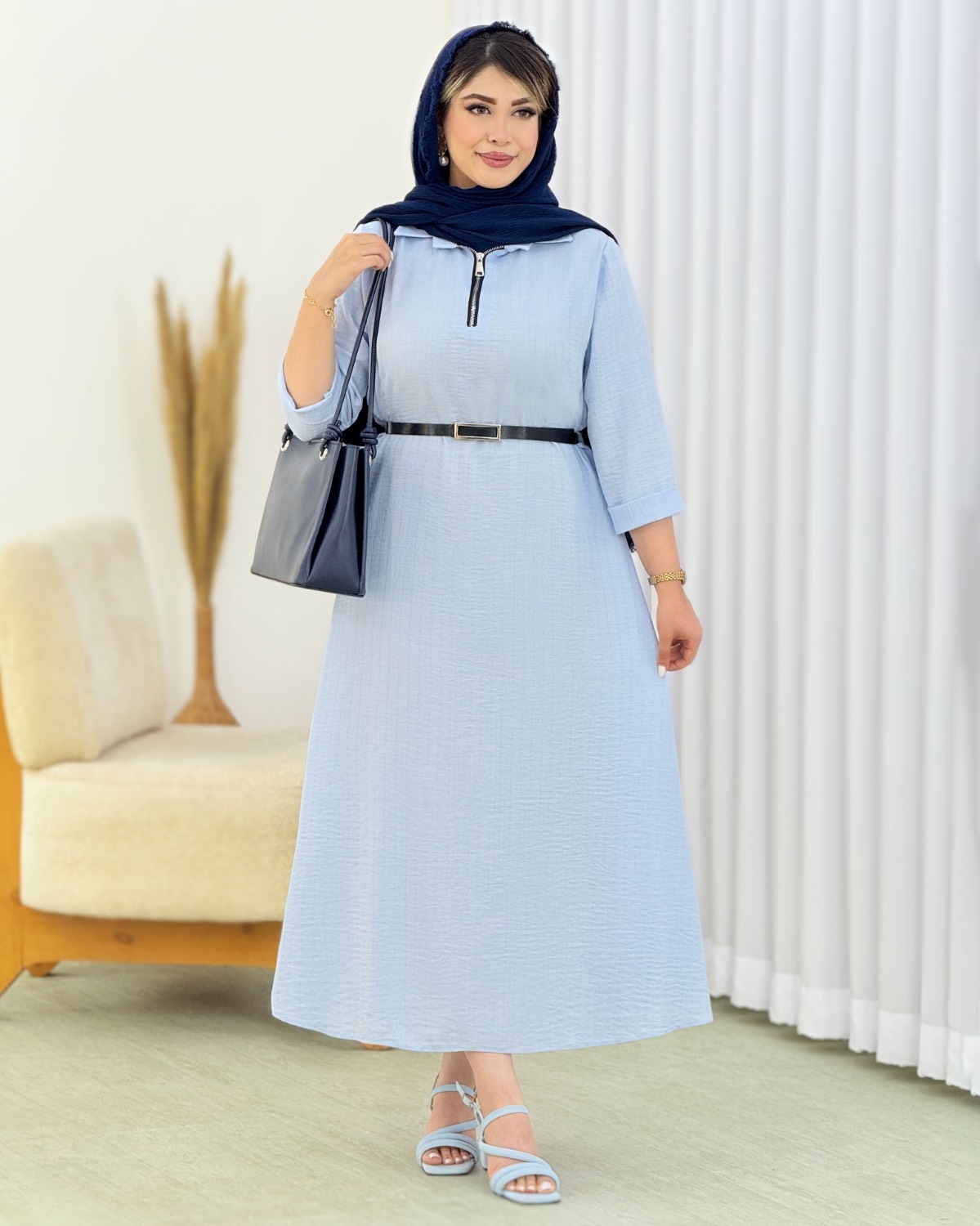 پیراهن بلند نیم زیپ کد i726