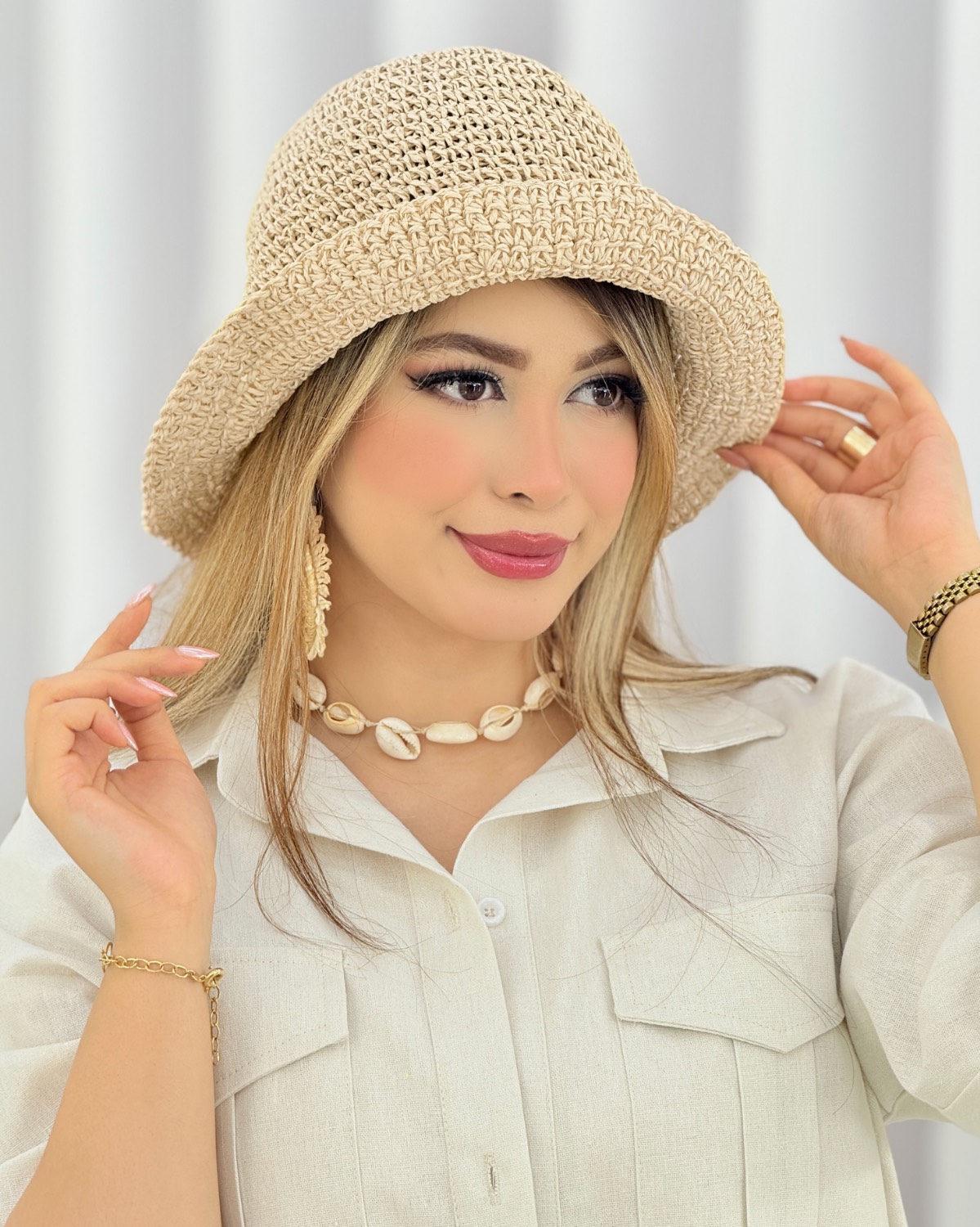 کلاه رافیا لبه کوتاه تابستانی کد i597