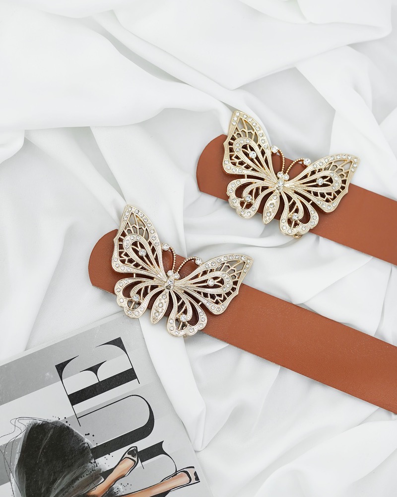 کمربند چرم نگینی طرح پروانه کد i603