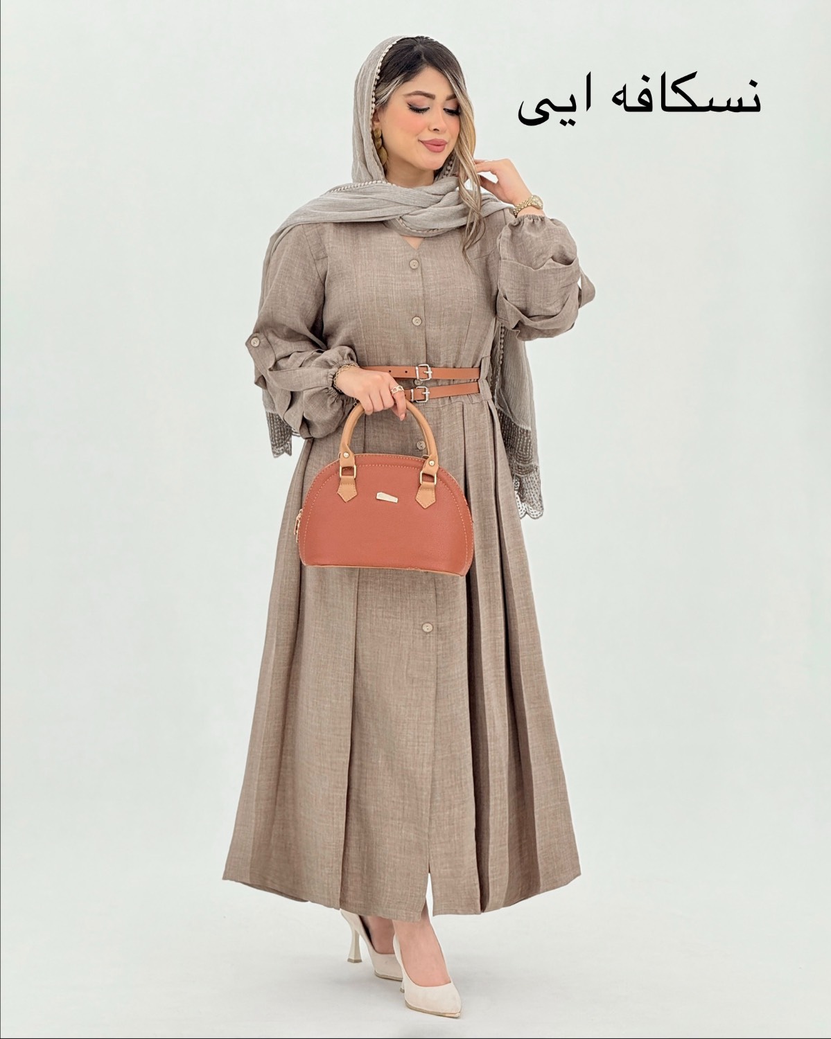 پیراهن شانتون بلند دو کمربندی  کد i871