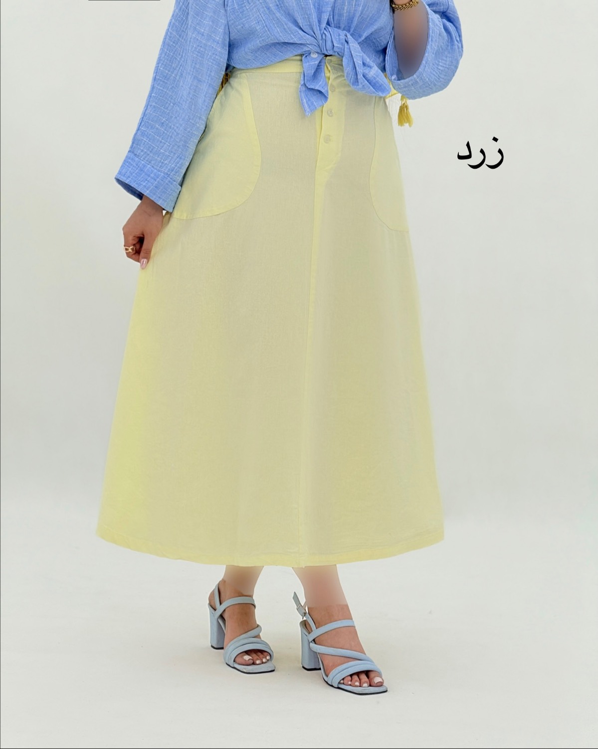 دامن لینن جلو دکمه جیب دار کد i791