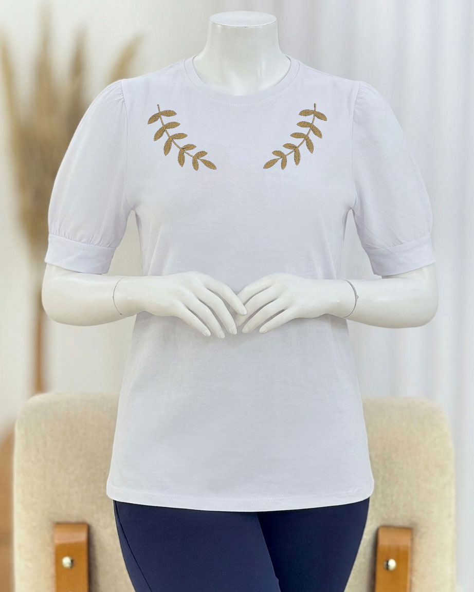 تیشرت گلدوزی طرح برگ کد i751