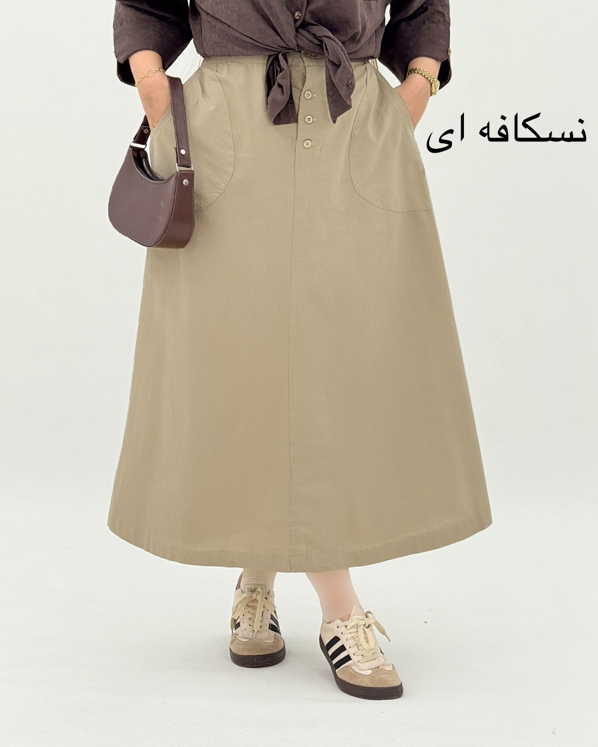 دامن لینن جلو دکمه جیب دار کد i791