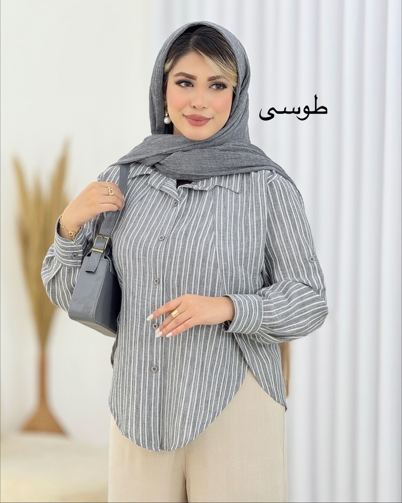 شومیز راه‌راه چاکدار لینن کد i441