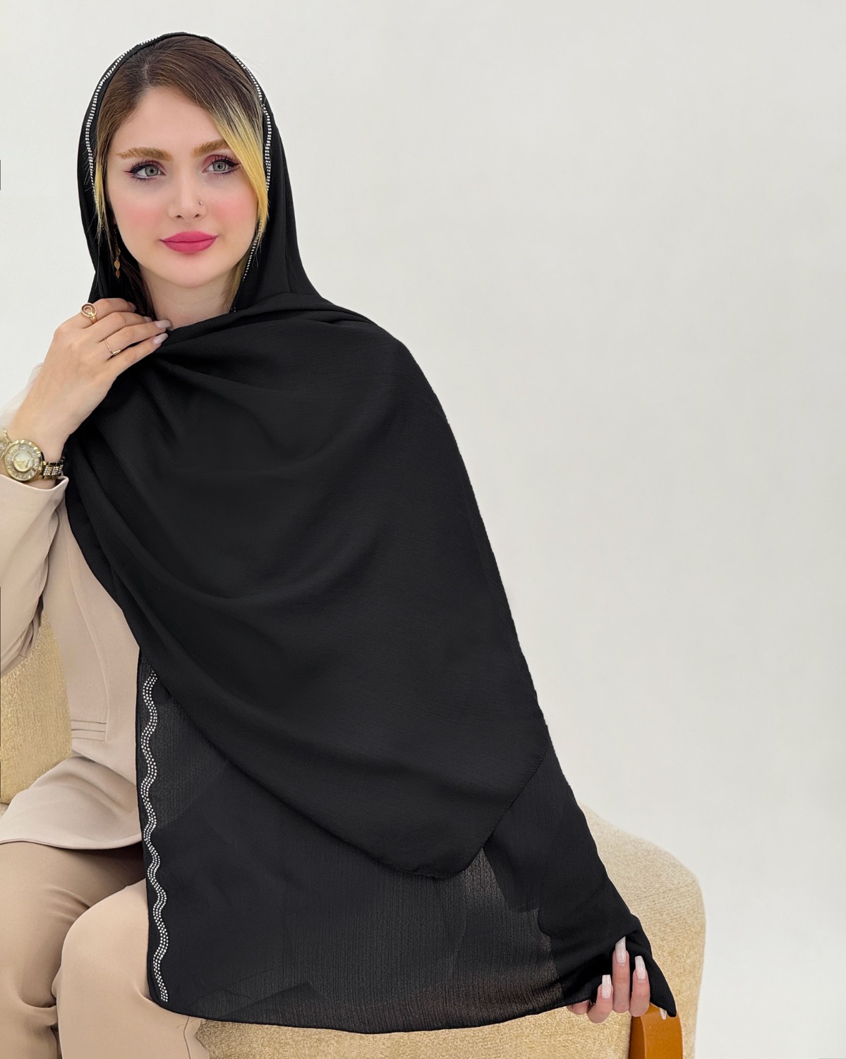 شال نگین دار نخی کریشه کد i853